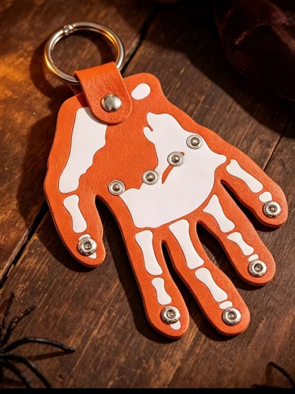 Orange Skeleton Hand Key Holder – Snap Closure Halloween Keychain